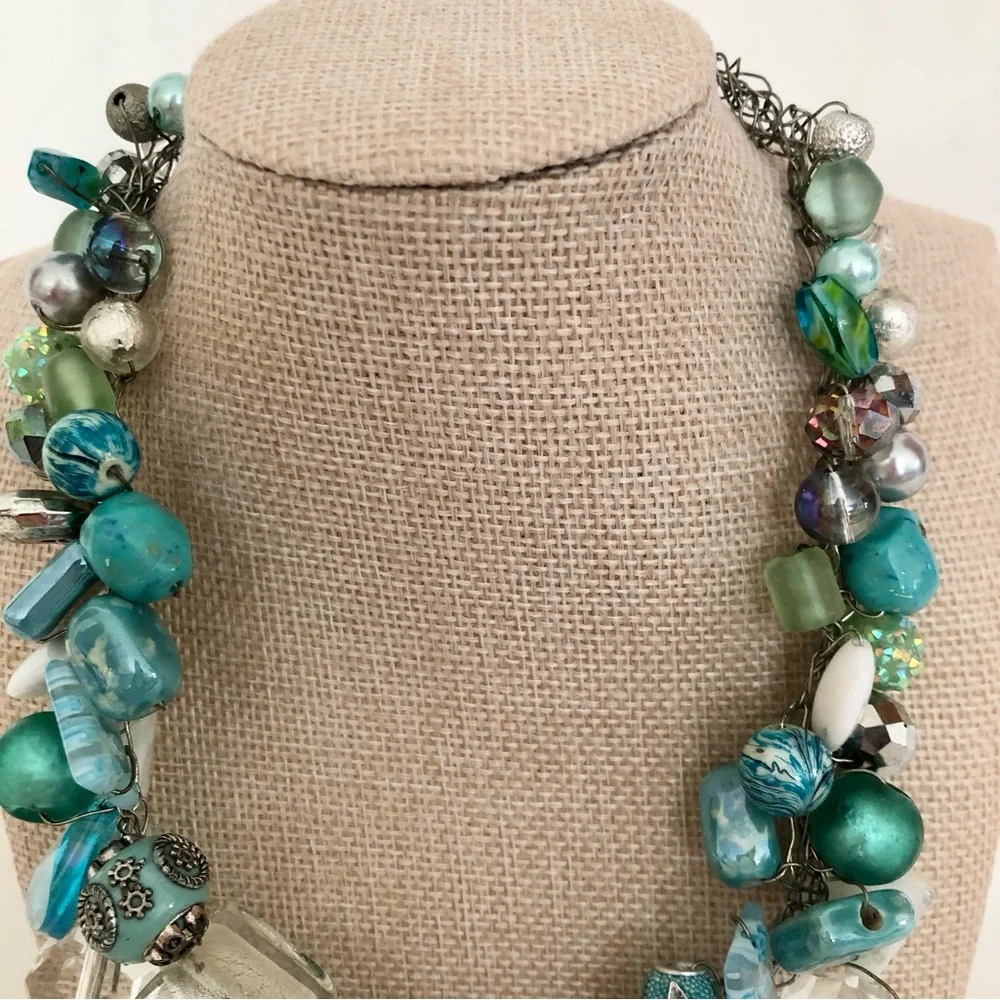 Beachy blue Statement Bead Necklace turquoise beach coastal handmade